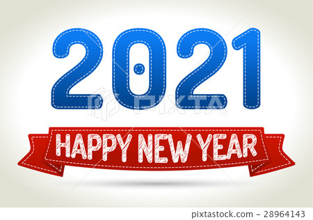2021 - Happy new year- Red ribbon with shadow 28964143