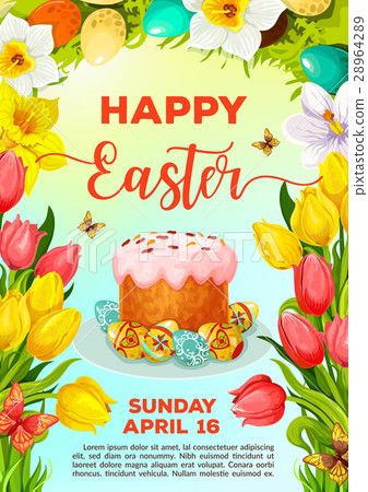 Easter cake and egg cartoon poster template 28964289