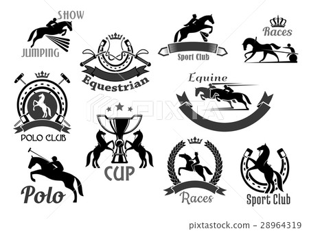 Horse racing club emblems or vector icons set Horse racing club emblems or vector icons set 28964319