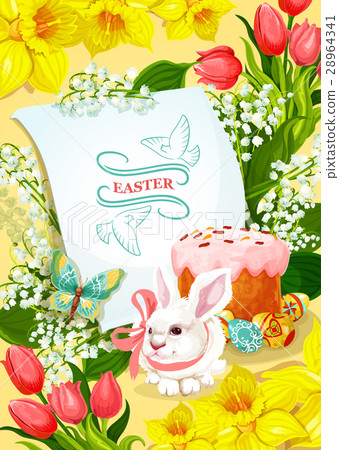 Easter and Egg Hunt poster with rabbit, egg, cake 28964341