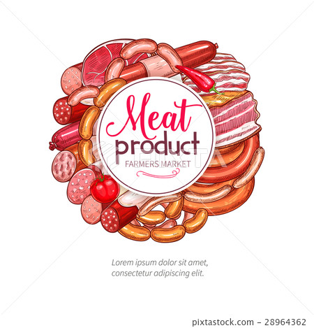 Butchery meat sausage delicatessen vector poster 28964362