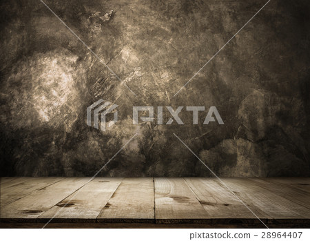 Empty wooden table over grunge wall Empty wooden table over grunge wall 28964407