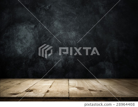 Empty wooden table over grunge wall  28964408