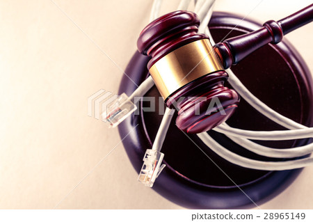 Computer cable and wooden gavel 28965149