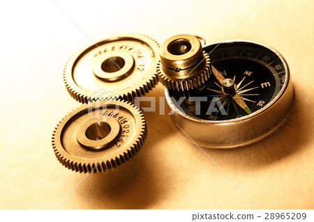 Three steel cogwheels with compass 28965209
