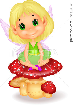 Cute fairy sitting on mushroom 28965637