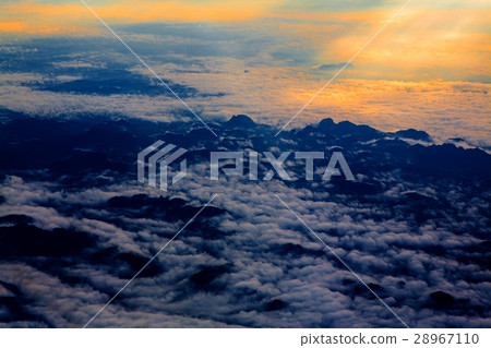 aerial sky clouds at sunset or sunrise airplane 28967110