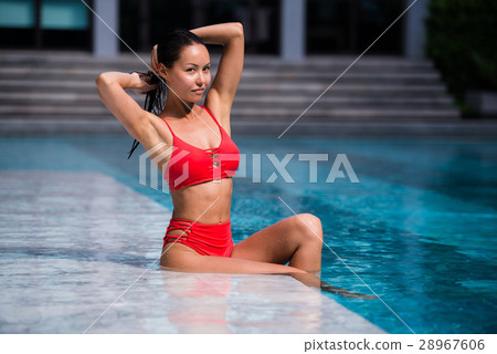 Beautiful dark hair sexy woman young girl model in 28967606