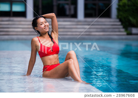 Portrait of beautiful, young lady in red bikini 28967608