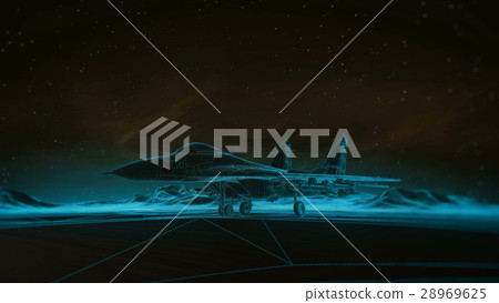 airliner on the runway in the mountains. Night sky airliner on the runway in the mountains. Night sky 28969625