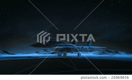 airliner on the runway in the mountains. Night sky 28969656