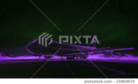 airliner on the runway in the mountains. Night sky 28969659