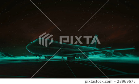 airliner on the runway in the mountains. Night sky 28969673