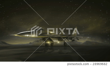 airliner on the runway in the mountains. Night sky 28969682