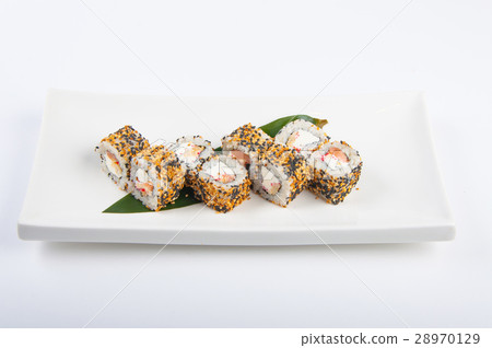 sushi roll with salmon, cream cheese, scrambled sushi roll with salmon, cream cheese, scrambled 28970129
