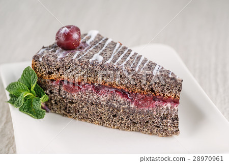 poppy cake with fruit jam, patisserie product poppy cake with fruit jam, patisserie product 28970961