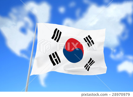 Cloud of world map and Korean flag 28970979
