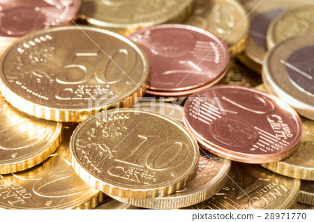 Close-up pile of Euro coins Close-up pile of Euro coins 28971770