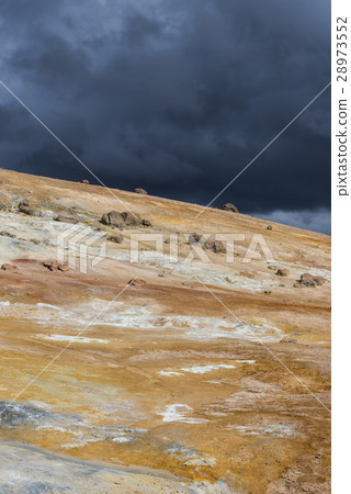 Geothermal Landscape Krafla, Iceland Dark Clouds 28973552