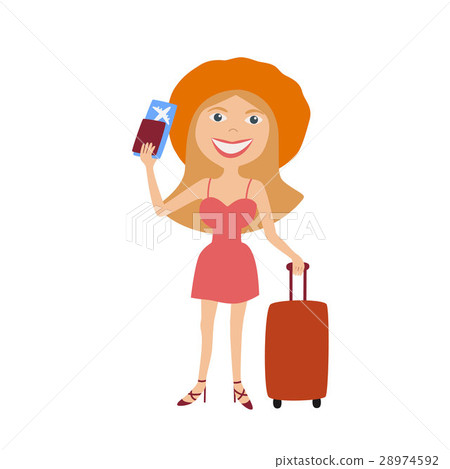woman with suitcase and ticket 28974592