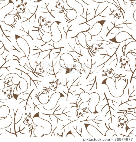 Scurry of Squirrels on the branches. Seamless 28974977