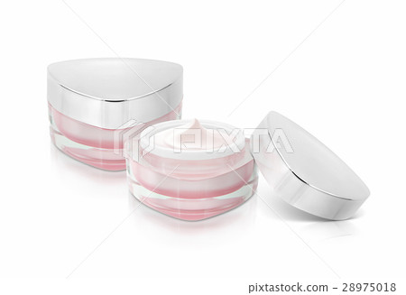 Two pink triangle cosmetic jar on white background 28975018