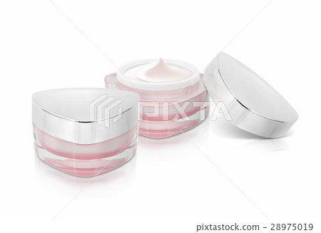 Two pink triangle cosmetic jar on white background 28975019