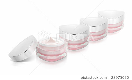 Many pink triangle cosmetic jar on white backgroun 28975020