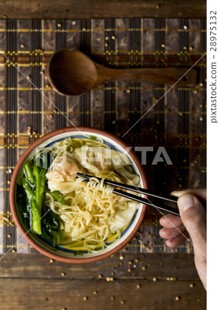 shrimp wonton noodle soup with choy sum 28975132