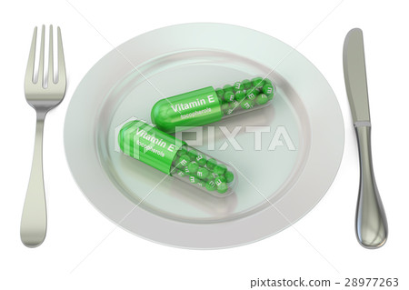 Diet and healthy meal  Plate with vitamin E 28977263