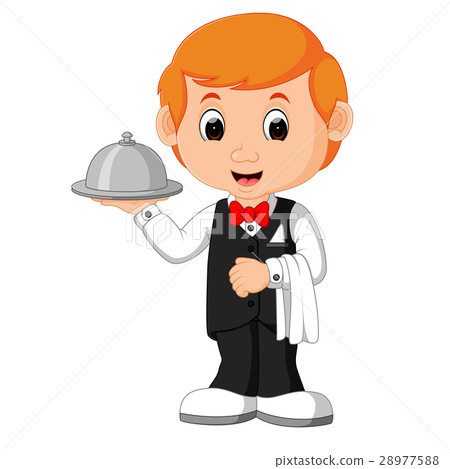 圖庫插圖: waiter restaurant serving cartoon