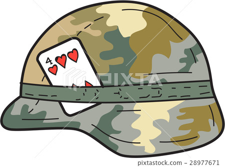 US Army Helmet 4 of Hearts Playing Card Drawing 28977671