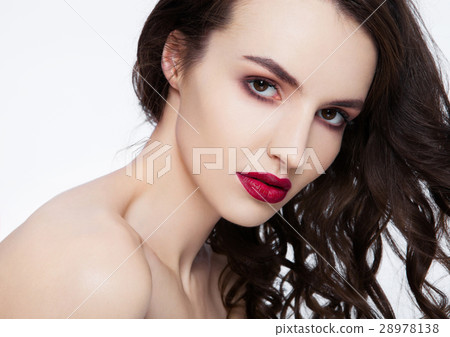 Beauty red lips makeup fashion model curly hair Beauty red lips makeup fashion model curly hair 28978138