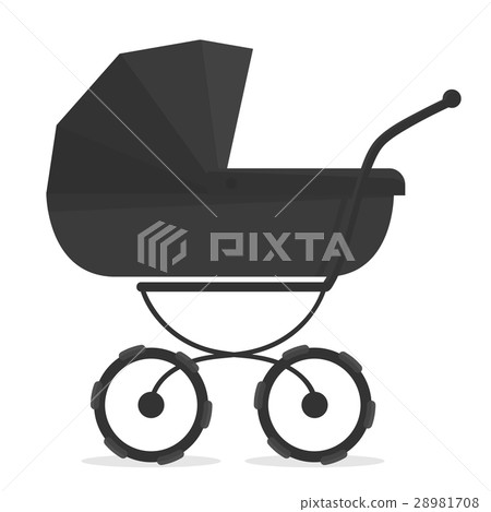 Stroller on white. Black and white silhouette. For 28981708