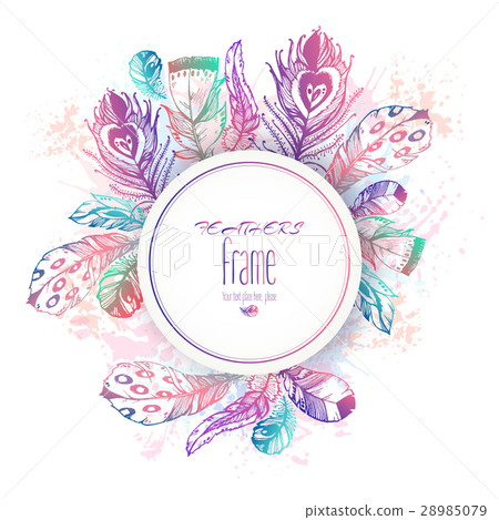 Hand drawn vector painted round template with bird 28985079