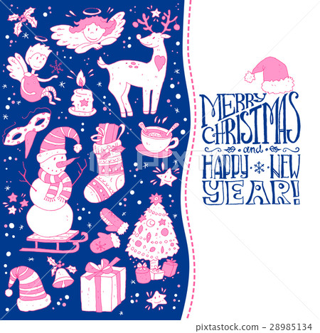 Christmas greeting card template, vector Merry - Stock Illustration ...