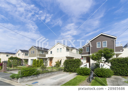 Residential area image for sale Housing clear blue sky green copy space 28985686