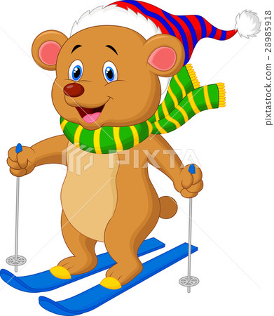 Brown bear cartoon skiing 28985918