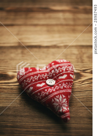Rustic fabric heart on old wood background, 28987493