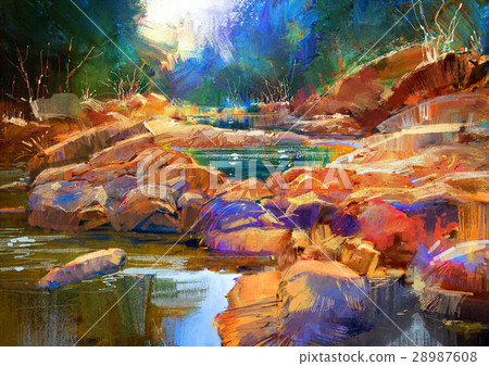 river lines with colorful stones in autumn forest river lines with colorful stones in autumn forest 28987608