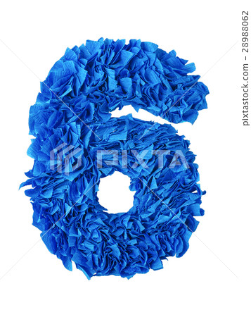 Six. Handmade number 6 from blue scraps of paper Six. Handmade number 6 from blue scraps of paper 28988062