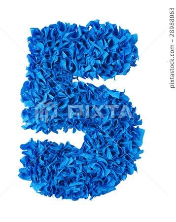 Five. Handmade number 5 from blue scraps of paper Five. Handmade number 5 from blue scraps of paper 28988063