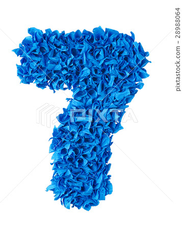 Seven. Handmade number 7 from blue scraps of paper Seven. Handmade number 7 from blue scraps of paper 28988064