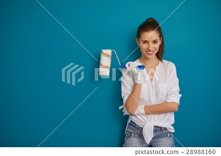 Brunette girl having a break while renovating home 28988160
