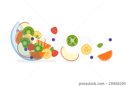 Fruits and berries coming out from a glass bowl Fruits and berries coming out from a glass bowl 28988295