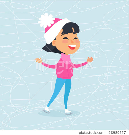Isolated Smiling Cartoon Girl Skating on Icerink Isolated Smiling Cartoon Girl Skating on Icerink 28989557