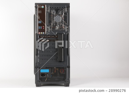 Back side of midi tower computer case 28990276