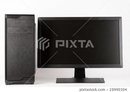 computer case with led monitor on white background 28990304