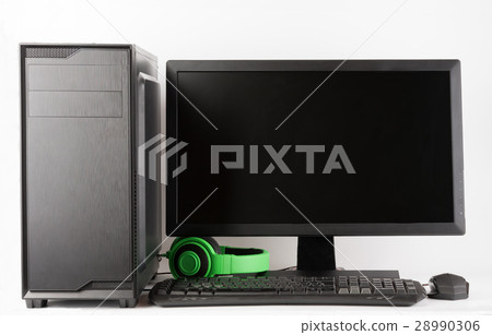 Computer case with led monitor on white background 28990306