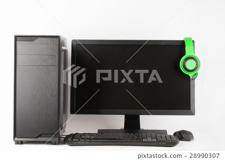 Computer case with led monitor on white background Computer case with led monitor on white background 28990307